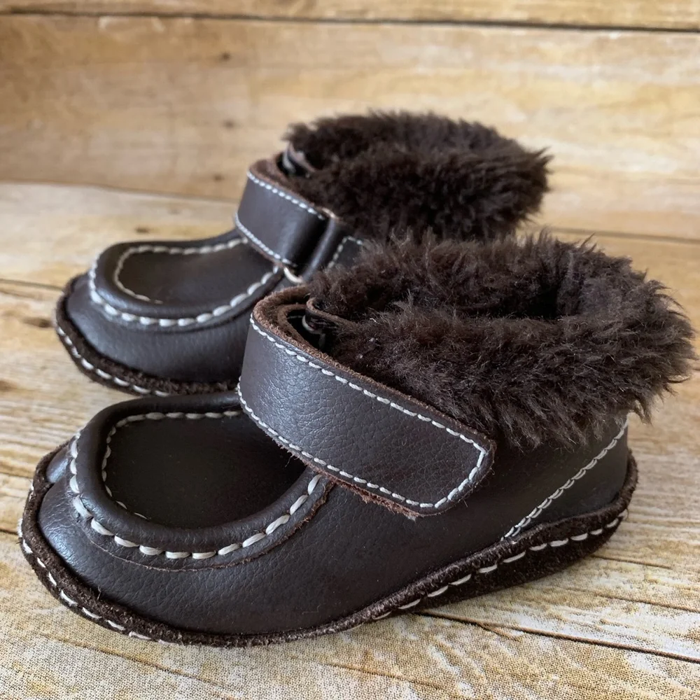 Leather boots moccasins 4 kids faux fur lined booties treaded bottom walkers